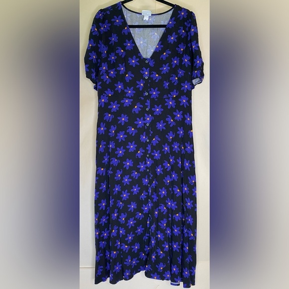 Ava & Viv Floral Black  and Purple Short Sleeve
Flowy Dress Sz XXL - Picture 1 of 8